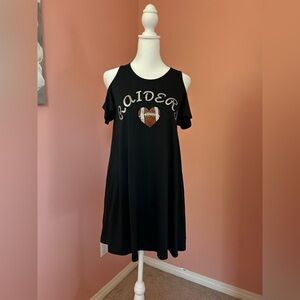 Raiders oversized cold shoulder cutout ruffle rhinestone flowy top/dress LG